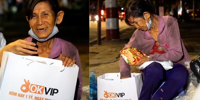 OKVIP thiện nguyện tại Sài Gòn với cụ bà nhặt ve chai
